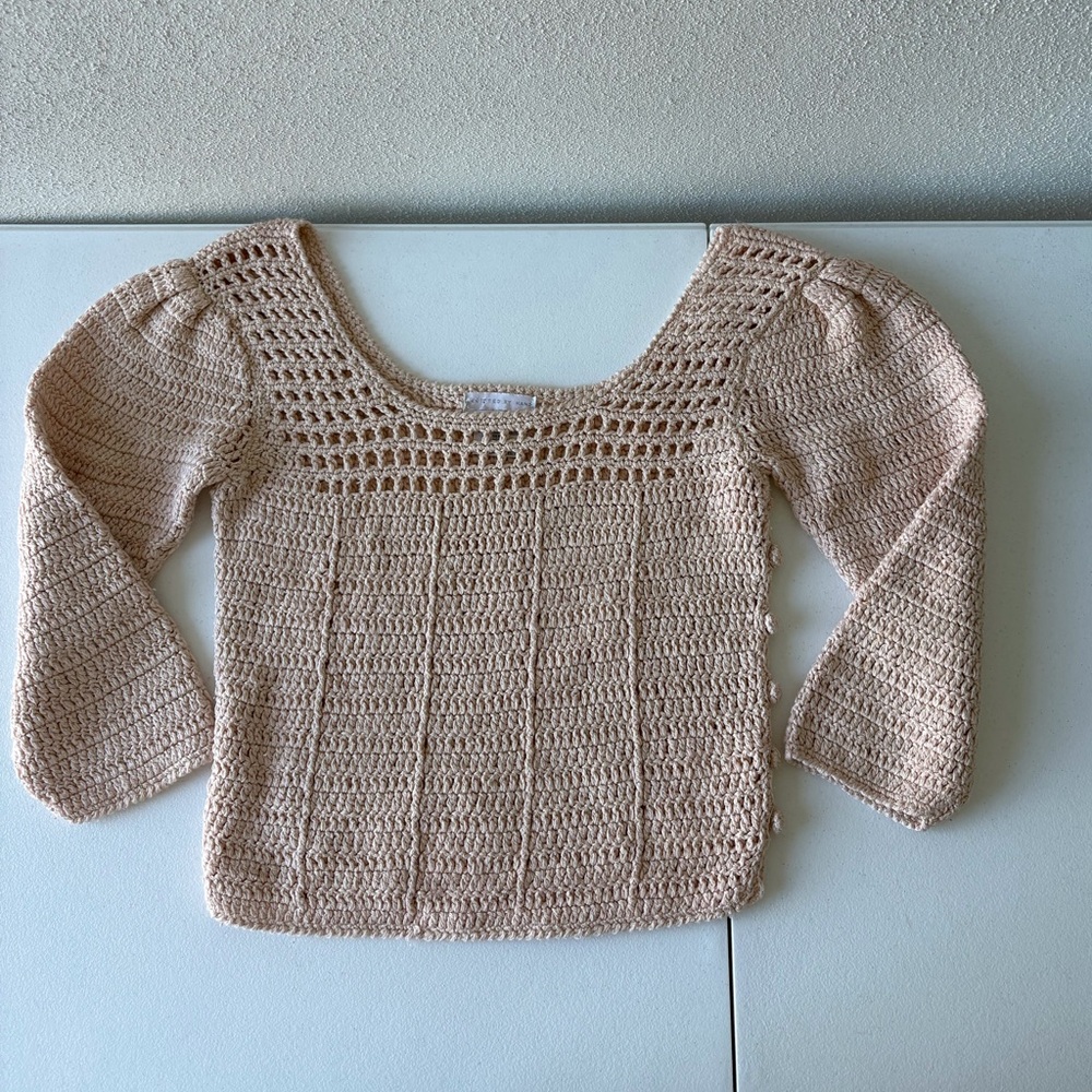 Vintage Jennifer Reed Knitted‎ by Hand Cream Size M Side Buttons Silk Blend Crop - Picture 2 of 13
